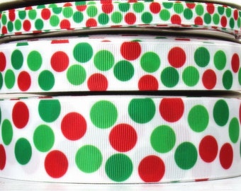 2 or More Yards 3/8", 7/8" or 1.5" Christmas Holiday Funky Dot Print Grosgrain Ribbon - US Designer