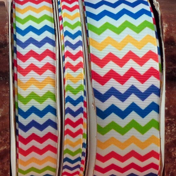 2 Yards 3/8", 7/8" or 1.5" US Designer Rainbow Chevron Print Grosgrain Ribbon