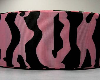 2 Yards 2.25" Pink and Black Abstract Zebra - Tiger Print - Cheer Grosgrain Ribbon