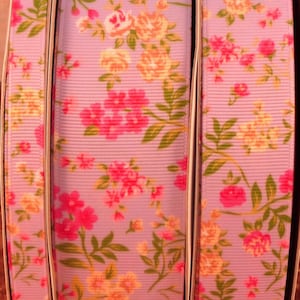 2 Yards 1&quot; or 1.5&quot; Lilac - Orchid Summer Rose Flower Print Grosgrain Ribbon