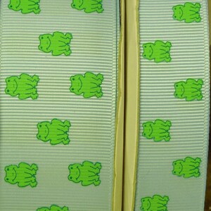 2 Yards 7/8&quot; or 1.5&quot; US Designer Blue with Lime Green Frog Print Grosgrain Ribbon