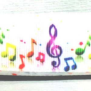 2 Yards 7/8" Bright and Colorful Music Note Print Grosgrain Ribbon