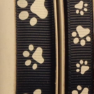 2 Yards 3/8&quot; or 5/8&quot; US Designer Navy Blue Animal Paws - Cheer or Sport - Grosgrain Ribbon Print
