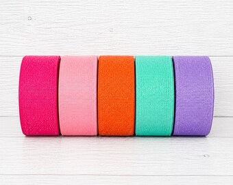 2 Yards 7/8" Glitter Grosgrain Ribbon | Shocking Pink, Pink, Orange, Aqua or Orchid | Stiff Sparkle Ribbon for Hair Bows, Cheer, Crafts