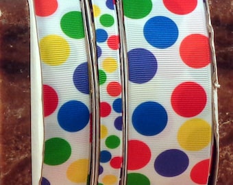 2 Yards US Designer 3/8", 7/8" or 1.5" Rainbow Funky Dot Print Grosgrain Ribbon