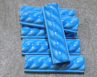 12 Pencil Trim Tiles  Mexican Trims Ceramic Moldings Tiles Washed Cobalt Blue