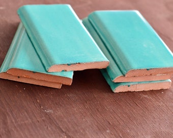 Per Piece Salvaged Jade Green 2x6 Vintage Ceramic Mudcap Tile