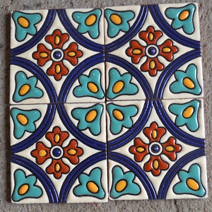 6 pieces Talavera Tiles  6 1∕4&quot; or 4  1∕4&quot; handmade.