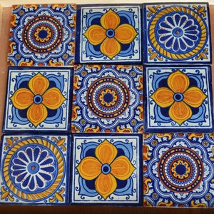 9 Mexican Talavera tiles hand-painted 4 &quot;X 4&quot;
