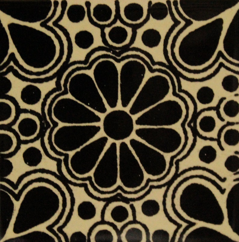 50 Mexican Talavera Tiles handmade 2 X 2 Black and white image 6