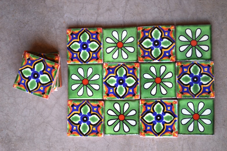 12 Mexican Talavera Tiles Handmade Hand Painted 2 x Etsy