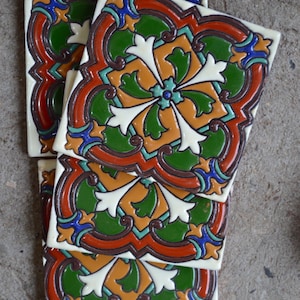 6 piecesTalavera Tiles 6x6&quot; or 4x4&quot; handmade.