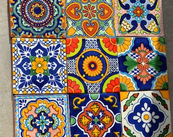 18  Mexican Talavera Tiles. Hand made-Hand painted 4 &quot;X 4&quot;/ Mix