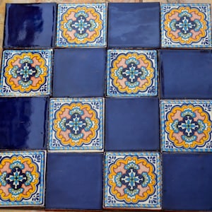 24 Mexican Talavera Tiles handmade, Hand painted 4 &quot;X 4&quot;