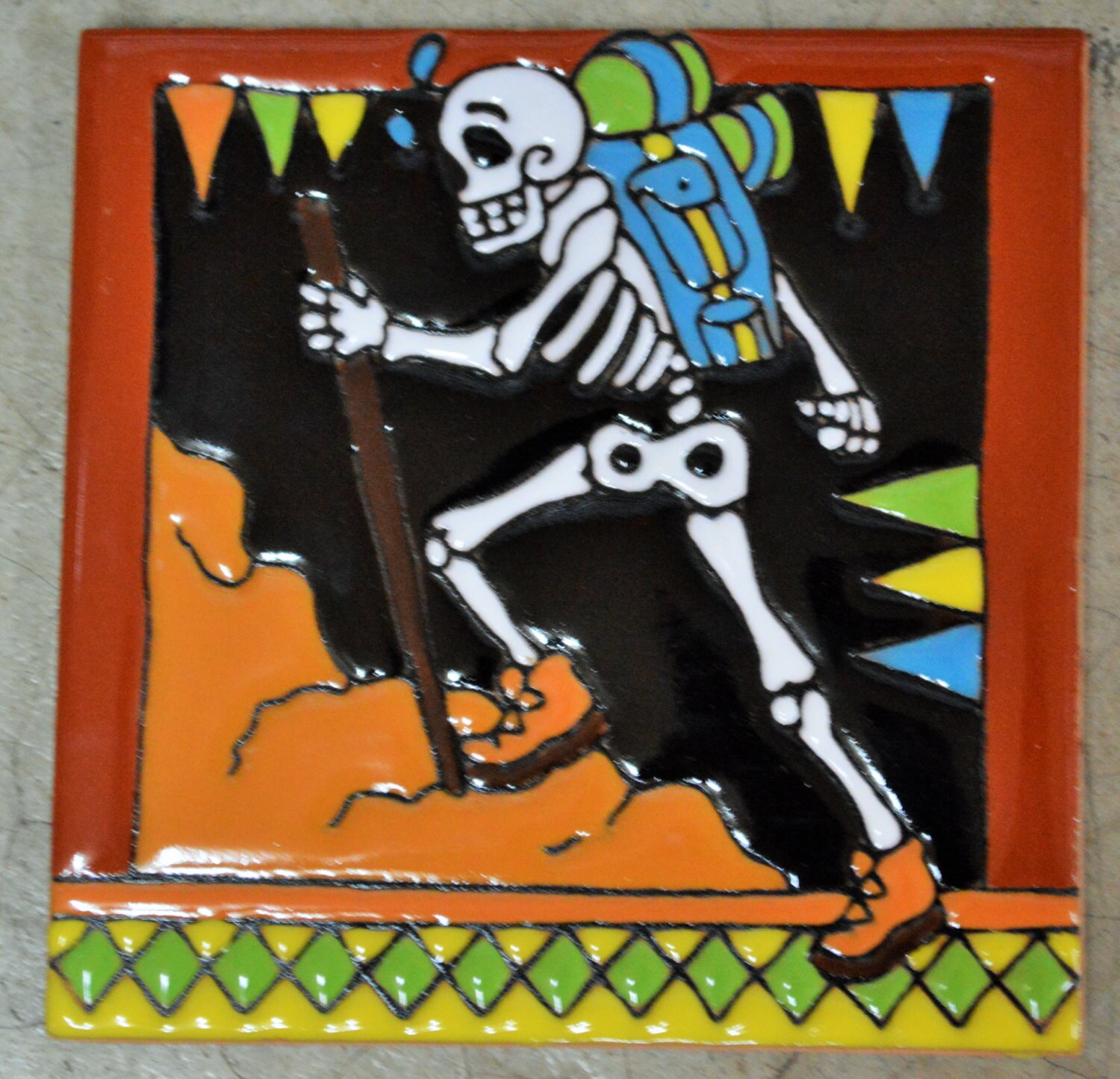 Talavera Mexican Hand-painted/ tiles (Day of the Dead) Men climber