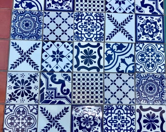 40-Mexican Talavera Tiles with Mix design. Hand made-Hand painted 6 "X 6"