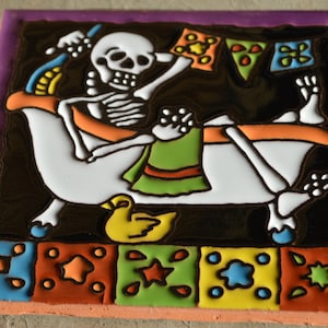 Azulejos Mexicanos pintado a mano del dias de los muertos/ Catrín