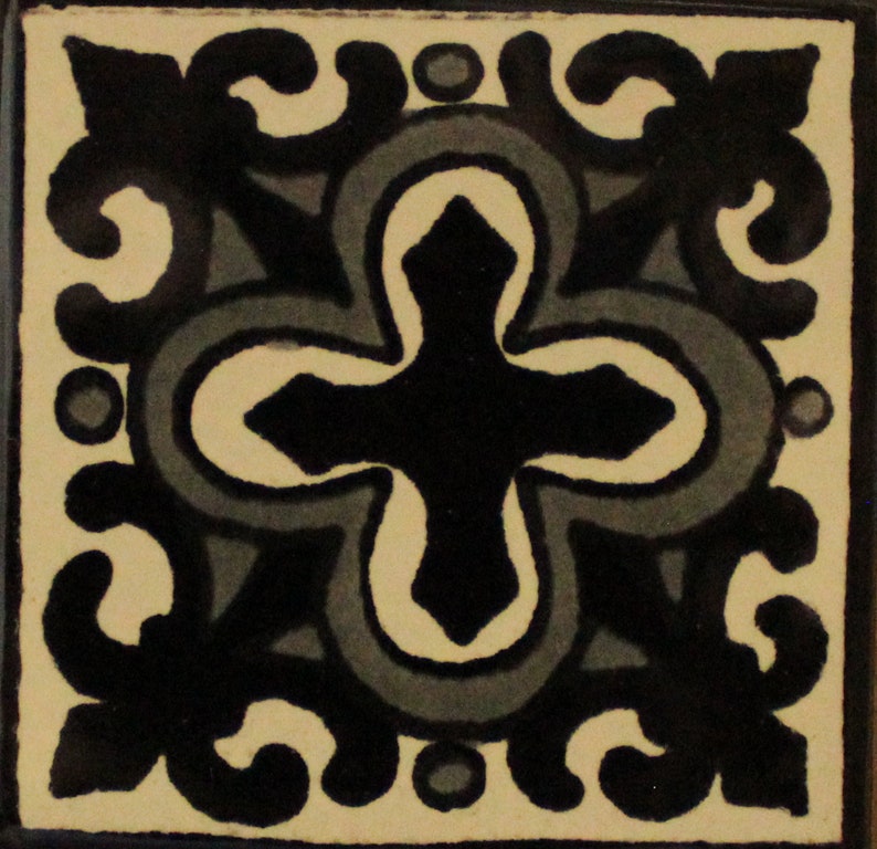 50 Mexican Talavera Tiles handmade 2 X 2 Black and white image 4