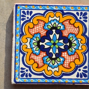9~MEXICAN TALAVERA POTTERY 4&quot; tile Clay Hand Painted