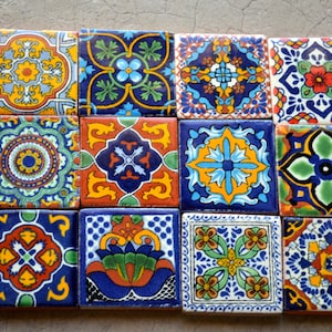 12 Mexican Talavera Tiles handmade, Hand painted 2 "X 2"