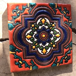 6 piecesTalavera Tiles 6x6 &quot; or 4x4&quot; handmade.