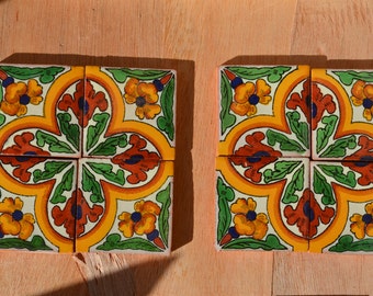 8  Mexican Talavera Tiles / Hand painted 2 "X 2"