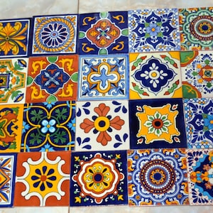 40-Mexican Talavera Tiles with Mix design. Hand made-Hand painted 6 &quot;X 6&quot;