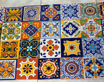 40-Mexican Talavera Tiles with Mix design. Hand made-Hand painted 6 &quot;X 6&quot;