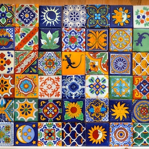 50 Mexican Talavera Tiles handmade- Hand painted 2 "X 2"