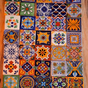 35 Mexican Talavera Tiles / Hand painted 2 &quot;X 2&quot;