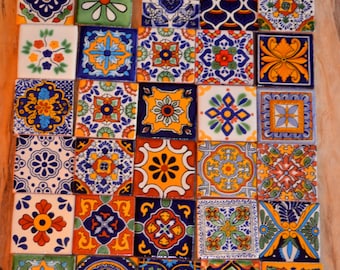 35 Mexican Talavera Tiles / Hand painted 2 "X 2"