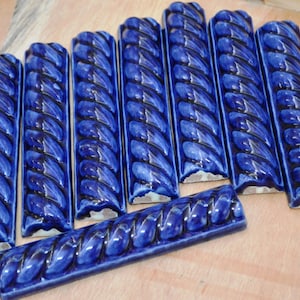 12~ 1 1/4" x 6" Mexican Talavera tile trim Washed Blue