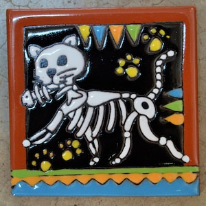 Talavera Mexican Tile Mosaic Day of the Dead / Cat