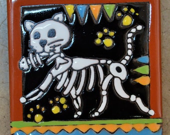 Talavera Mexican Tile Mosaic Day of the Dead / Cat