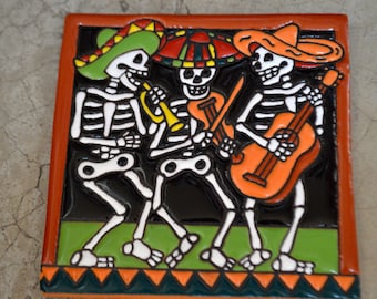 Talavera Mexican Tile Mosaic Day of the Dead / Mariachi