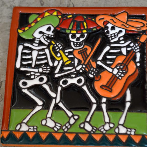 Talavera Mexican Tile Mosaic Day of the Dead / Mariachi