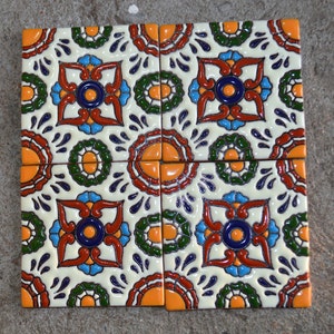 10   Mexican Talavera Tiles handmade- Hand painted 4 &quot;X 4&quot;