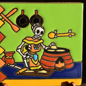 Talavera Mexican Hand-painted/ tiles (Day of the Dead) woman making tortillas