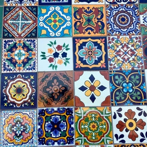 40-Mexican Talavera Tiles with Mix design. Hand made-Hand painted 6 &quot;X 6&quot;
