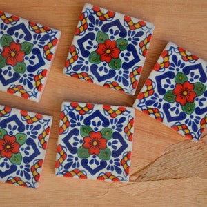 5 Mexican Talavera Tiles handmade- Hand painted 2 "X 2"
