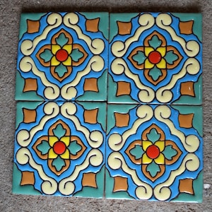 6 piecesTalavera Tiles 6x6 &quot; or 4x4&quot; handmade.