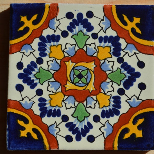 90 Mexican Talavera Tiles handmade, Hand painted 4 "X 4"