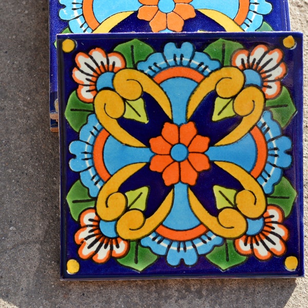 50 Pcs Talavera Mexican Hand Painted Tile Folk Art Tile C350