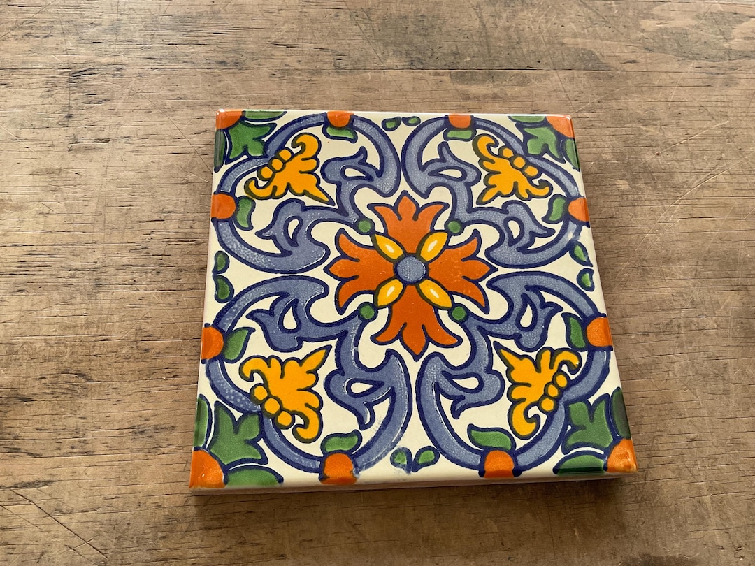 メキシコ タラベラ タイル 14 枚。ハンドメイド - 手描き 6 インチ x 6