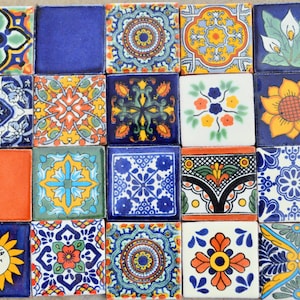 20 Mexican Talavera Tiles handmade, Hand painted 2 "X 2"
