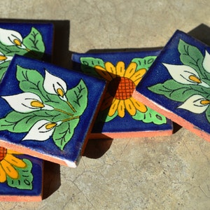5 Mexican Talavera Tiles / Hand painted 2 &quot;X 2&quot;