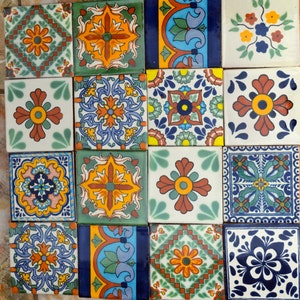 16  Mexican Talavera Tiles handmade, Hand painted 4 &quot;X 4&quot;
