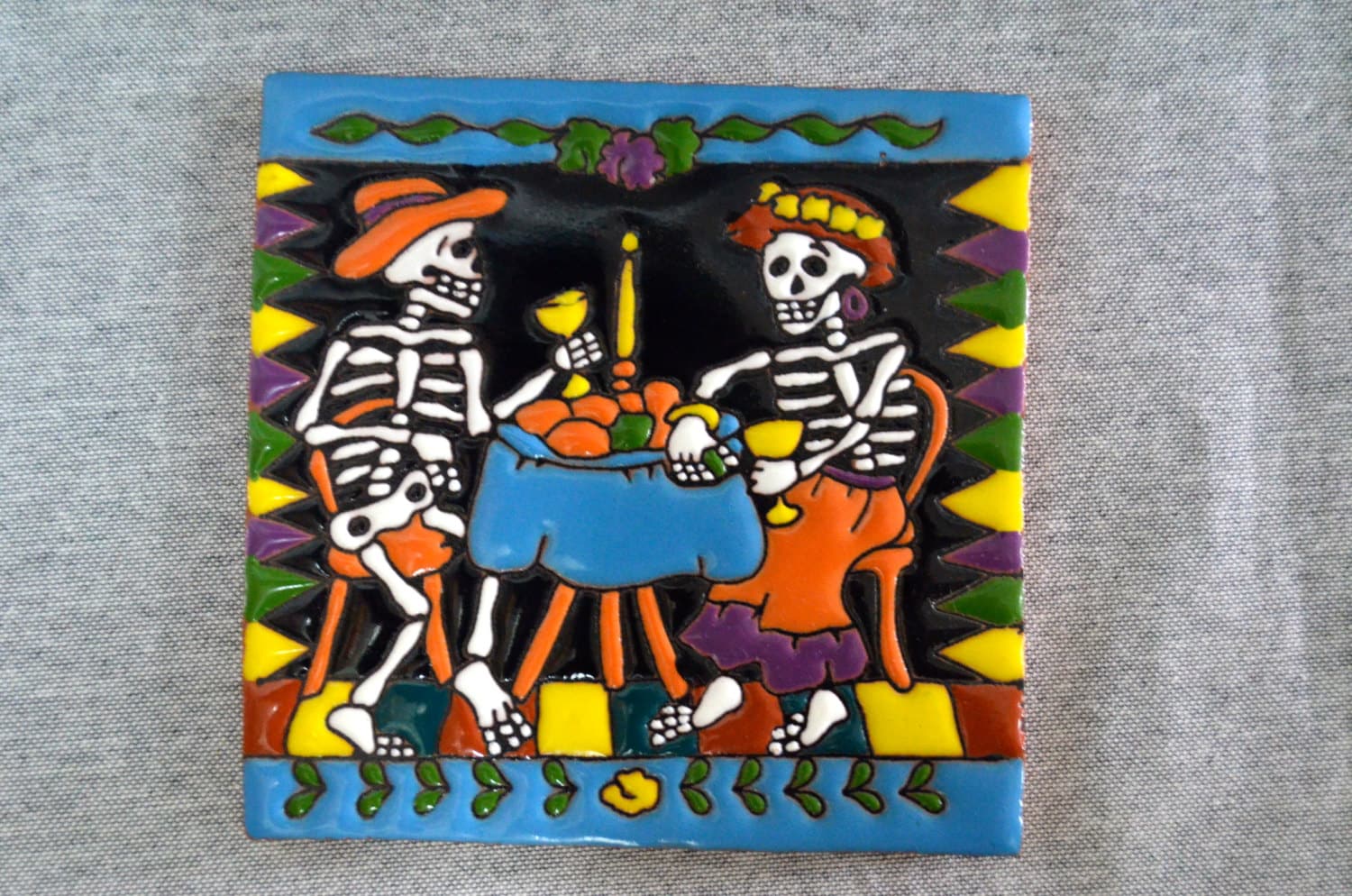 Talavera Mexican Tile Mosaic Day of the Dead / Tiles Clay Catrina