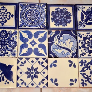 24 Mexican Talavera Tiles.Hand painted 4 "X 4"- Blue and white
