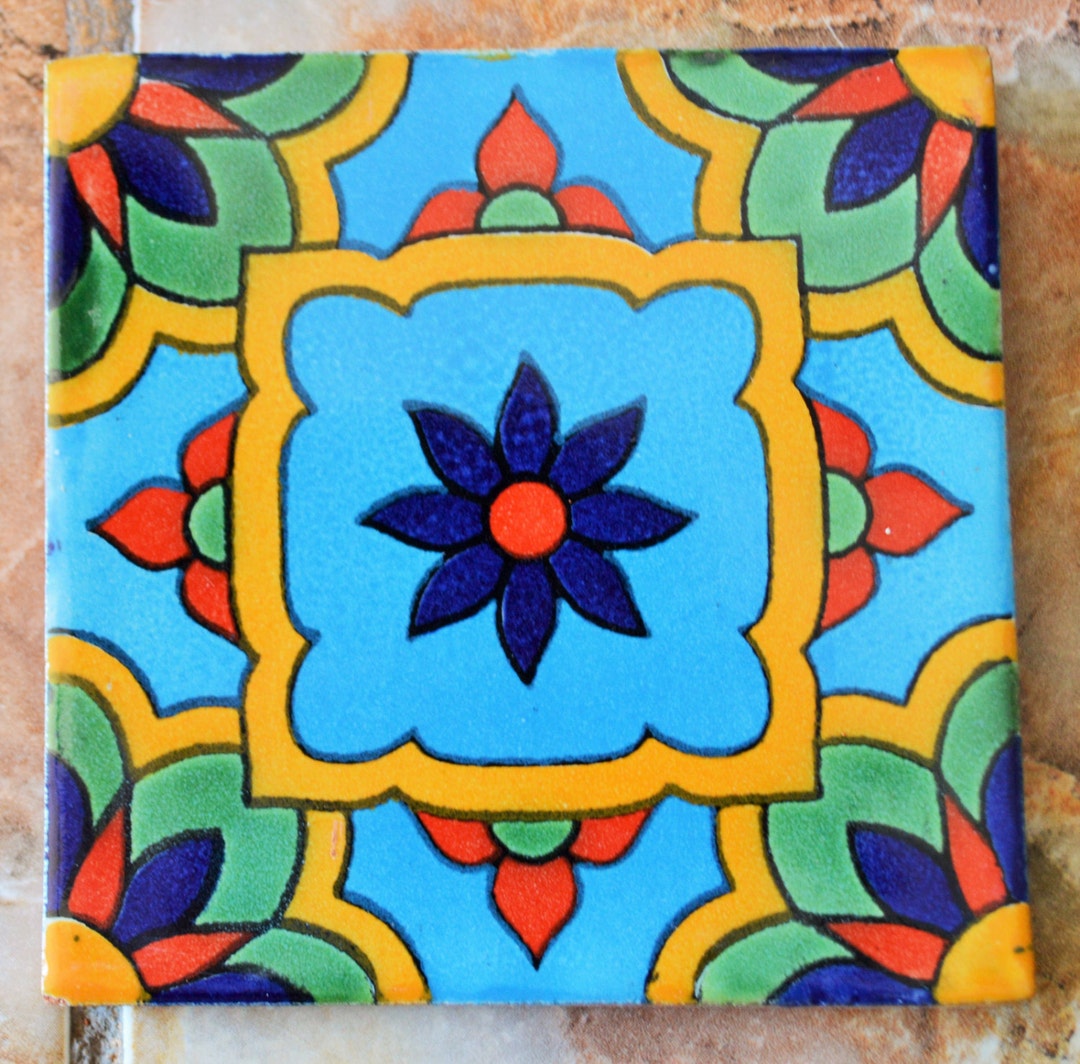 IDEAS Talavera Bathroom Tile Sticker Set Of 24 Tiles Decal Mixed Tiles For Walls Kitchen Home Decoration Mexican Tile D